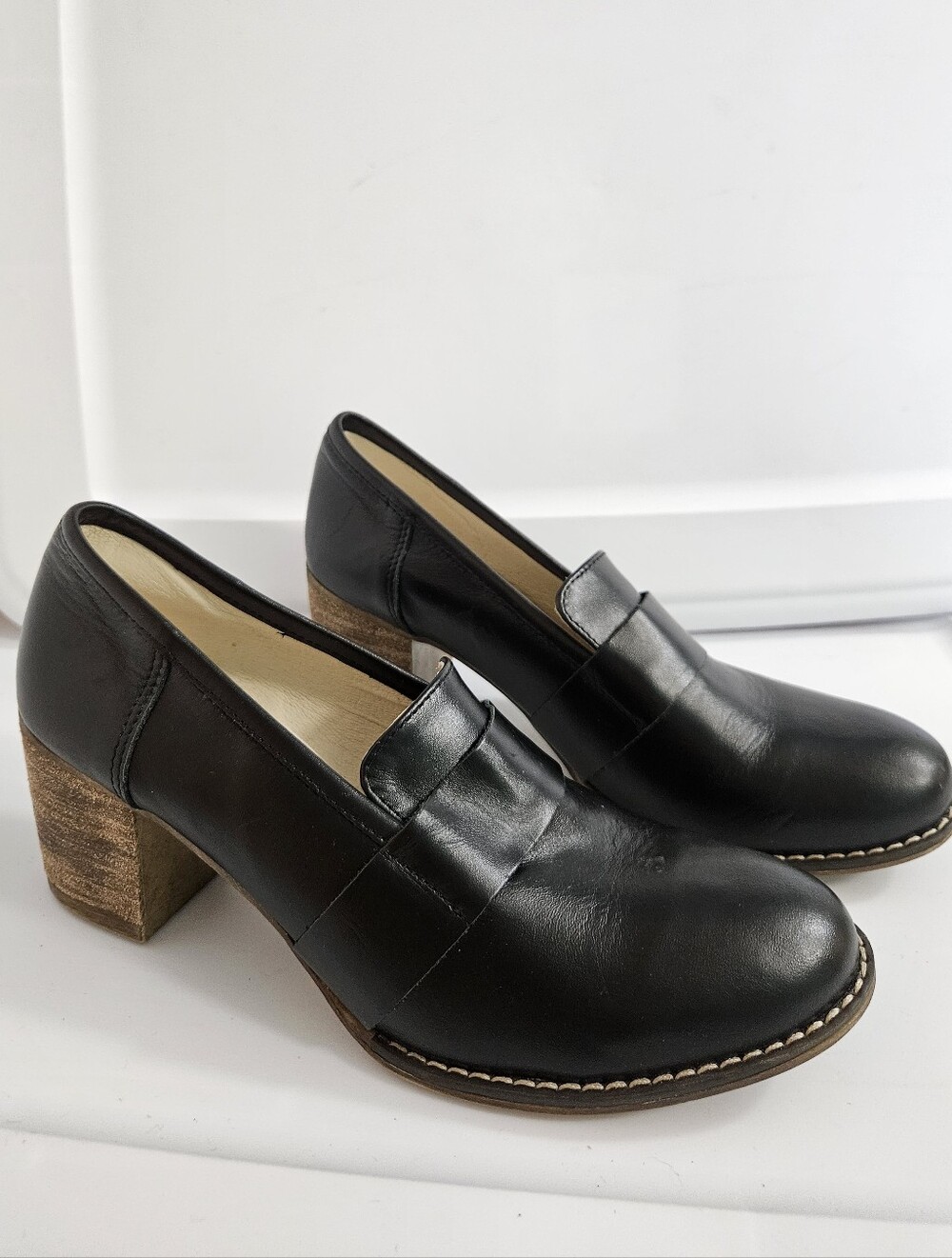 Zapato Handmade Shoes Model 250 Black Leather Heeled (2.5") Loafers Sz 39